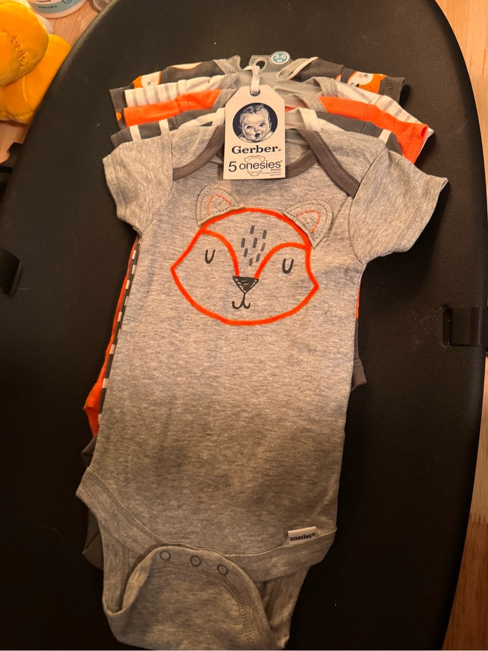 Gerber Gray and Orange Fox Graphic One-Piece Bodysuit - 5 Pack